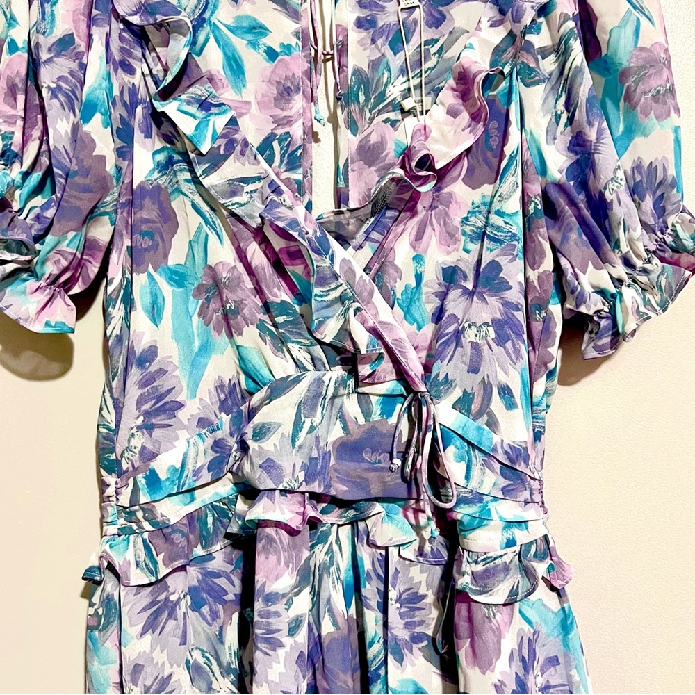 NWT For Love & Lemons Shelly Floral Lilac Ruffled Mini Puff Sleeve DressMSRP$236 - Picture 4 of 16